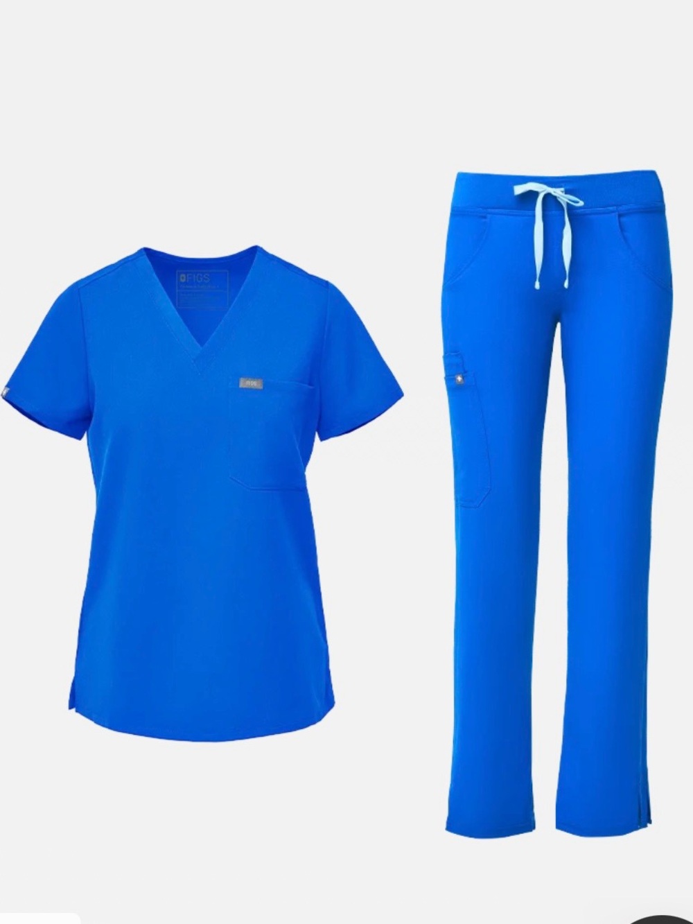 Figs Women’s Two Piece Scrub Set Blue Catarina Top and Kade Pants. Size Medium